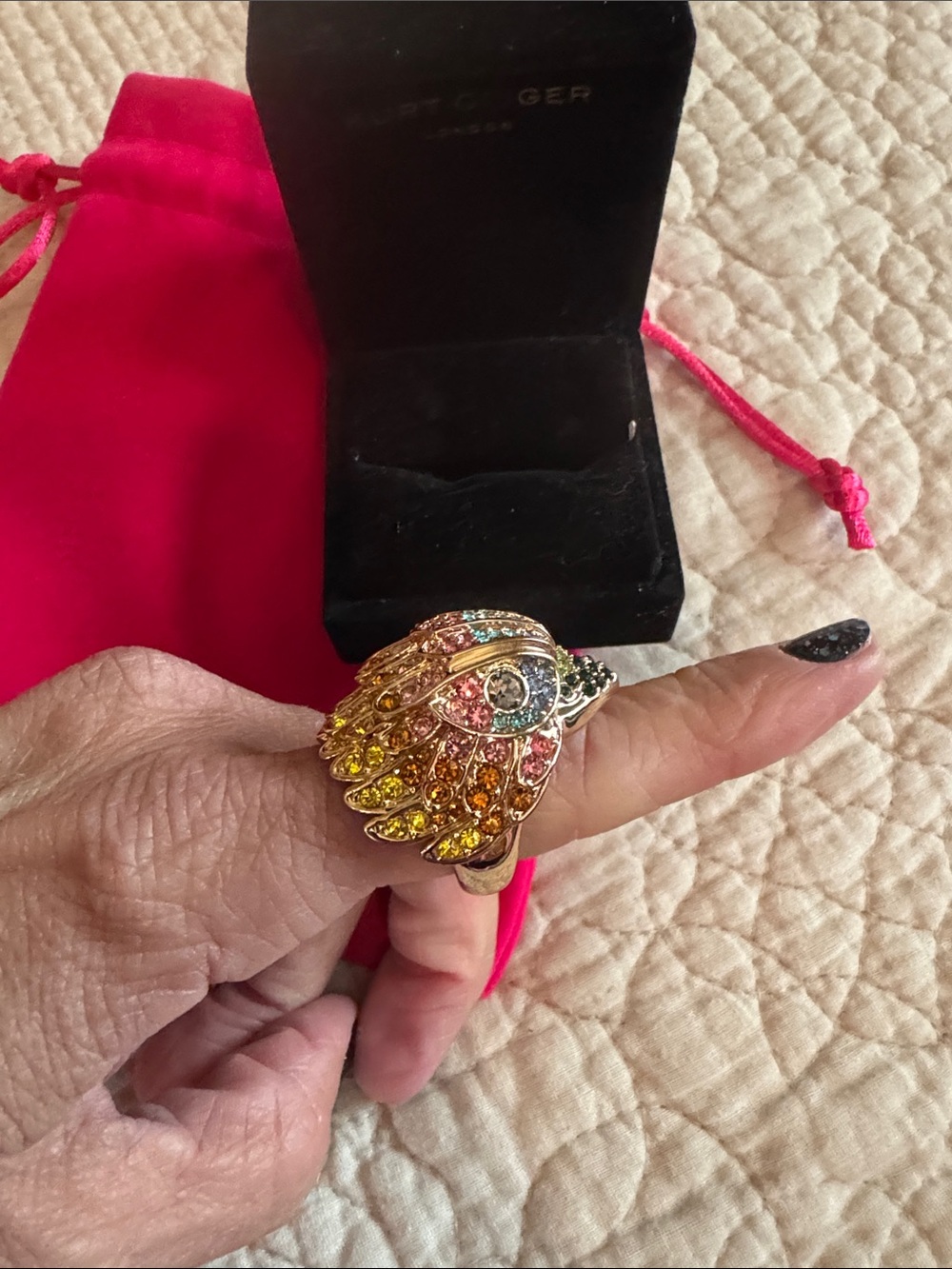Kurt Geiger Multicolor Stone Eagle Head Ring with Gold Tone Size 7 - Picture 5 of 6